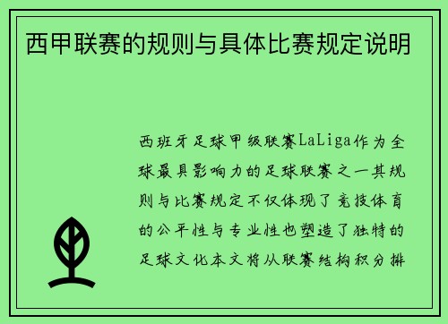 西甲联赛的规则与具体比赛规定说明